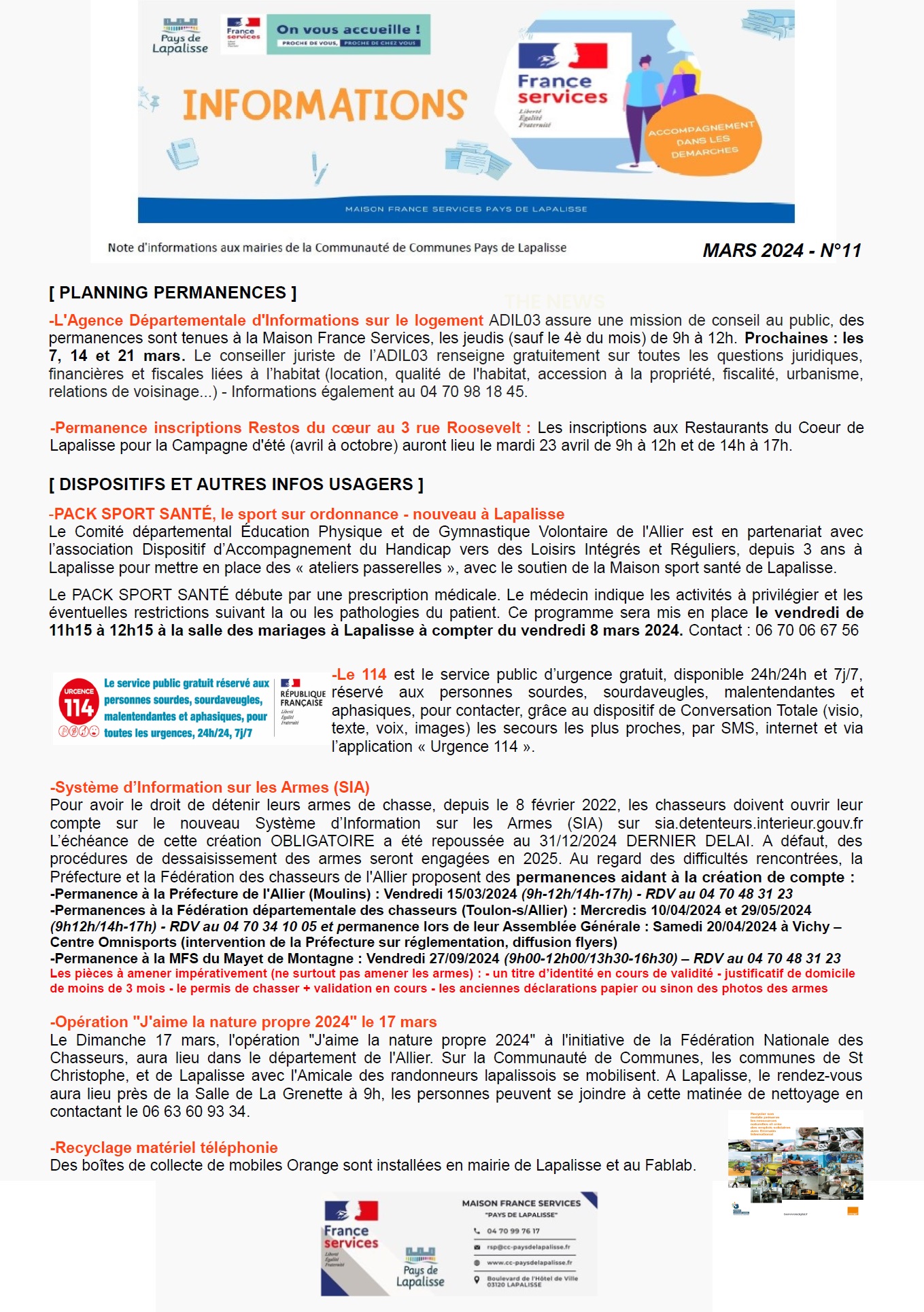 Lettre d'informations 2024 - N°11 Maison France Services Pays de Lapalisse 